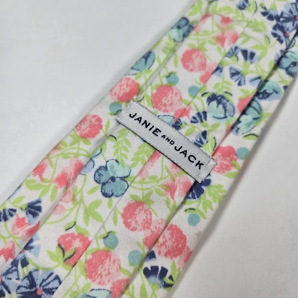 Janie and Jack Necktie Kids 6+ White Floral Pre-Tied Adjustable Wedding Easter‎